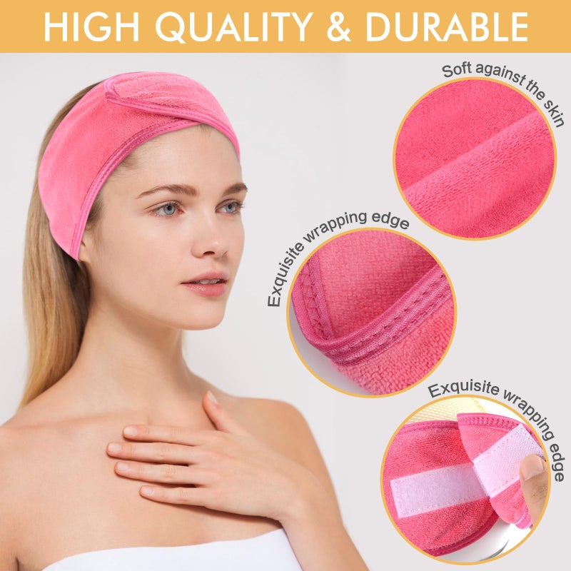SINLAND Spa Headband for Women 3 Counts Adjustable Makeup Hair Band with Magic Tape,Head Wrap for Face Care, Makeup and Sports - Image 2
